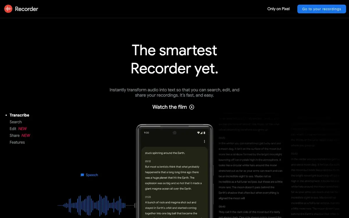 Google Recorder official website screenshot