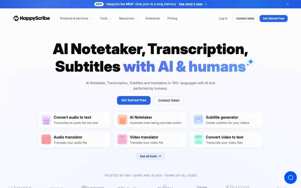 Happy Scribe official website screenshot